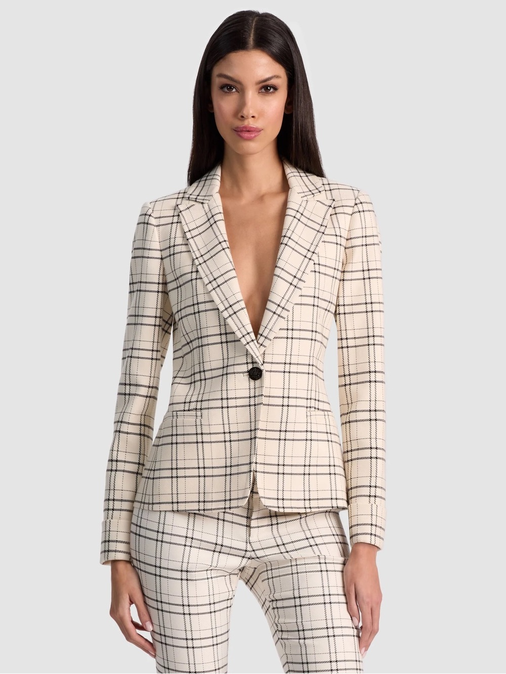 RYDER SLIM BLAZER Cream Plaid Single-Button Blazer - Women's Tailored Jacket